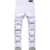 Men's Personality Hole Fit White Jeans